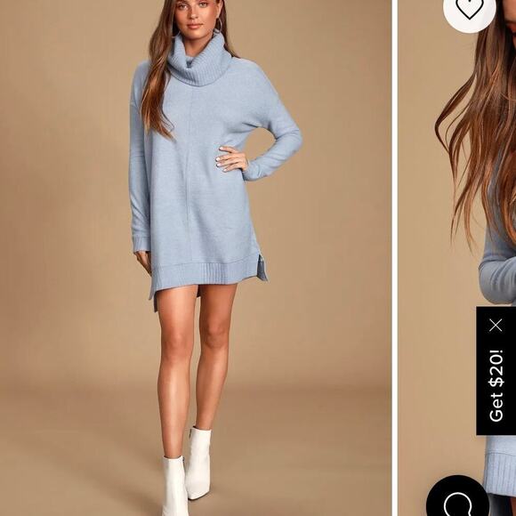 Lulu's Autumn Daze Light Blue Cowl Neck Long Sleeve Sweater Dress NEW SZ XS - Picture 1 of 10